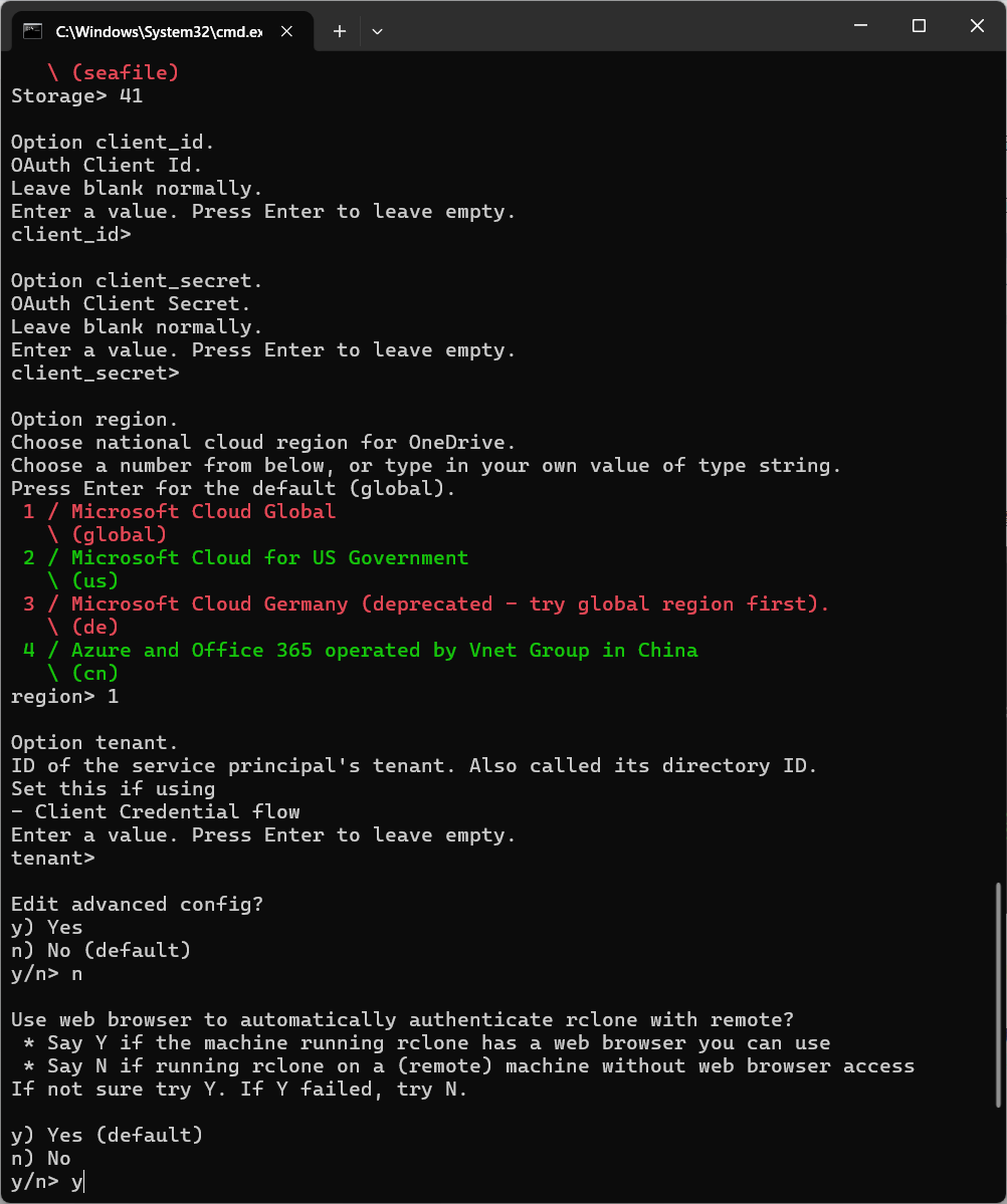 OneDrive 配置过程中的关键选项
