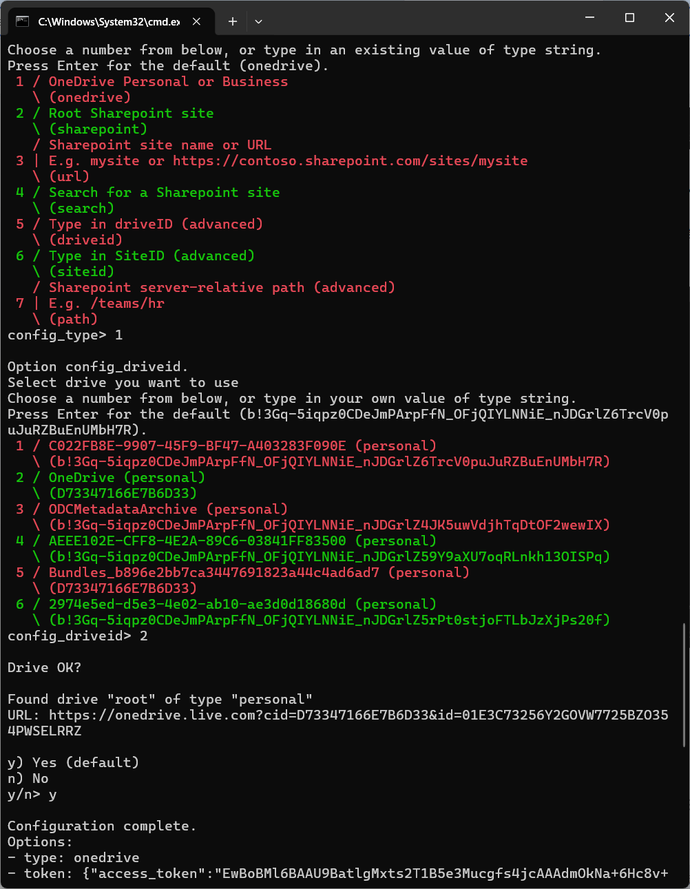 OneDrive 远端配置完成确认界面
