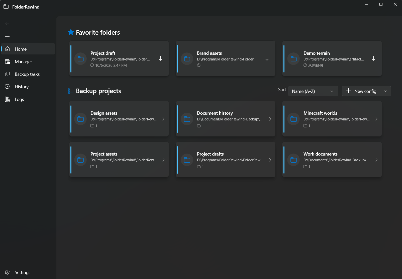 Organize folders by project and access favorite sources quickly.