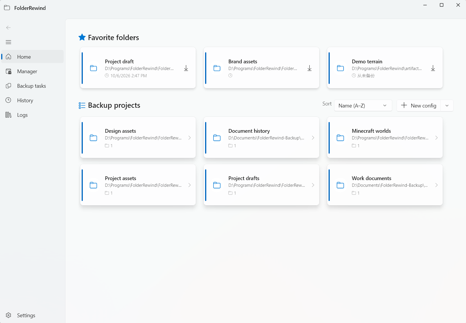 Organize folders by project and access favorite sources quickly.